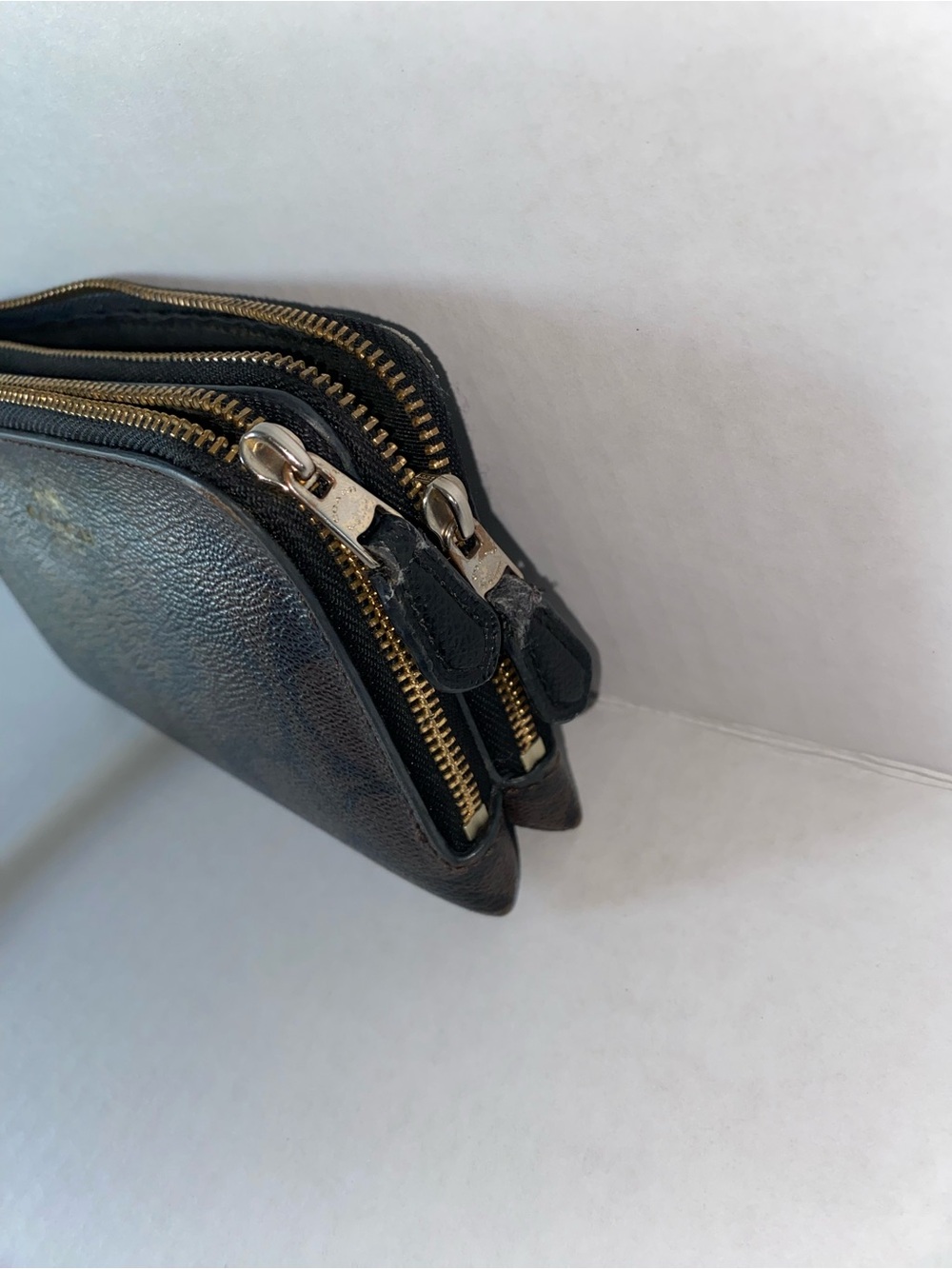 Coach Brown and Black Logo Zip Wristlet with Strap - Picture 6 of 7